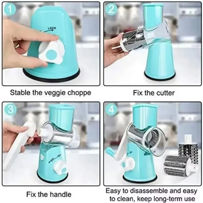 Rotary Grater with Handle, with 5 Well-Designed Blades and Strong Suction Cup Base, Mandoline Slicer and Vegetable Grater Rotary Utensils fast cutting machine kitchen must powerful Chopper Gyro Cheese Cutter Stainless Steel Multi-Functional blade storage