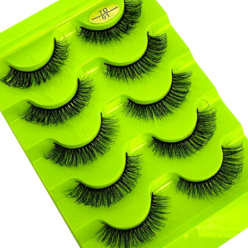 5 Pairs Classic Hybrid Volume Lashes Wispy D Curl Short Russian Strip Lashes