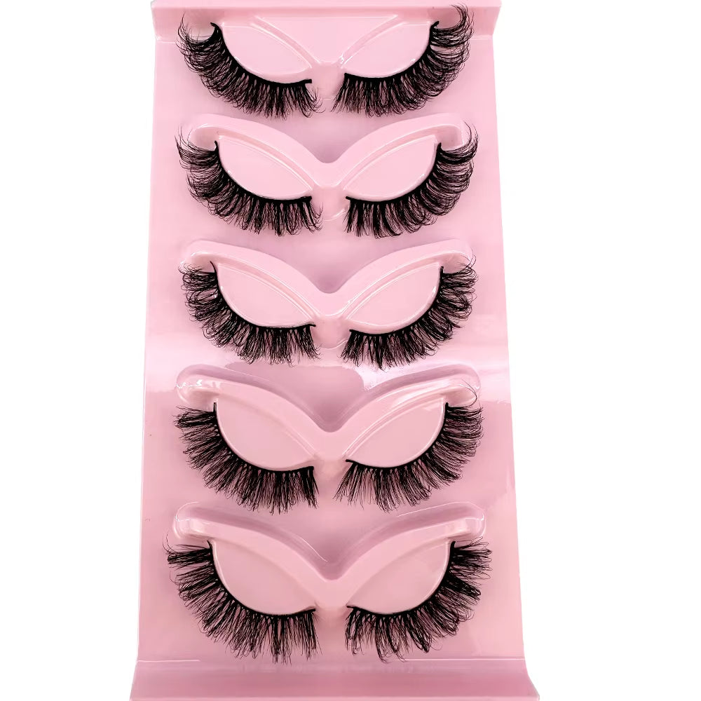 5 Pairs Classic Hybrid Volume Lashes Wispy D Curl Short Russian Strip Lashes