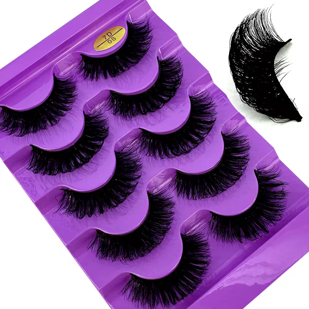 5 Pairs Classic Hybrid Volume Lashes Wispy D Curl Short Russian Strip Lashes