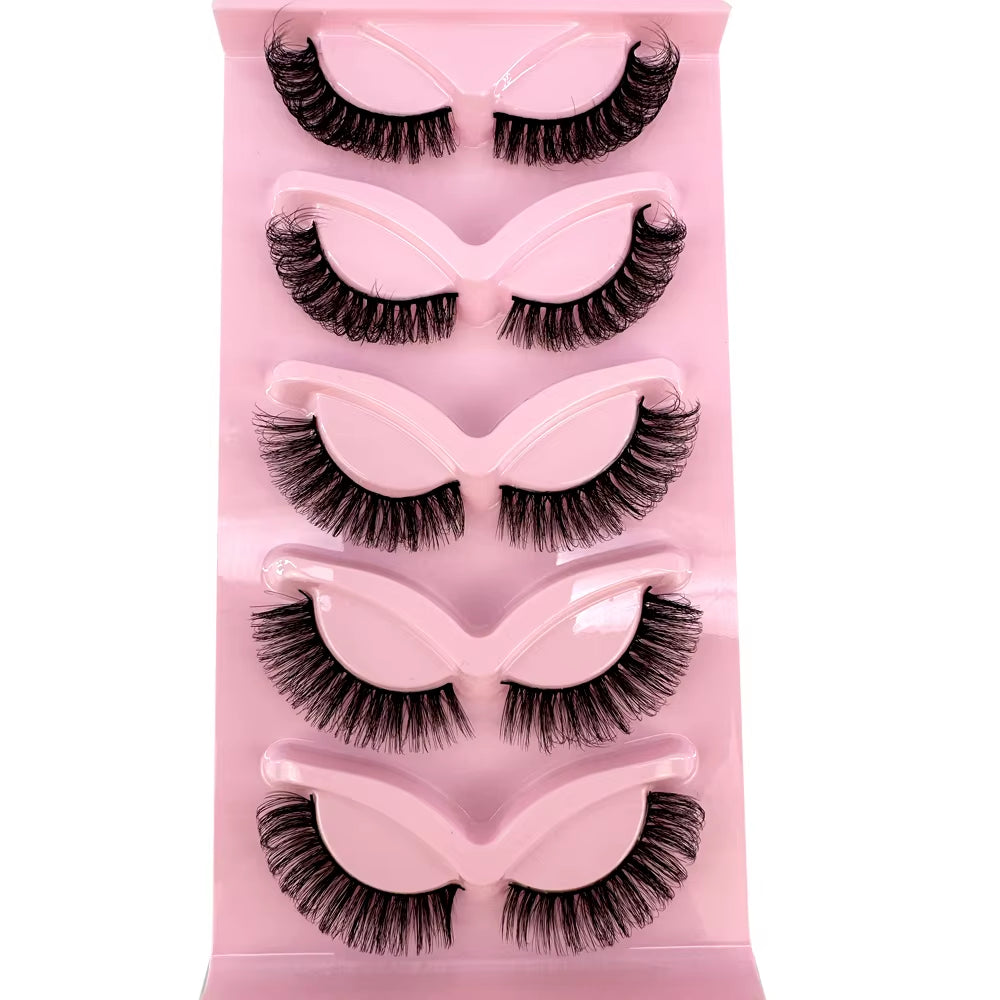 5 Pairs Classic Hybrid Volume Lashes Wispy D Curl Short Russian Strip Lashes