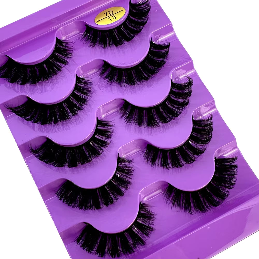 5 Pairs Classic Hybrid Volume Lashes Wispy D Curl Short Russian Strip Lashes