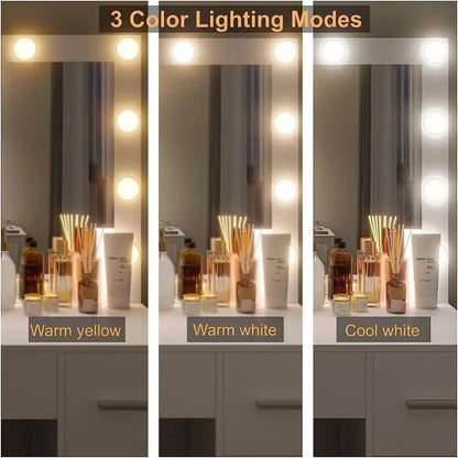 Vanity Desk with Stool Set - 3 Color Lighting Modes