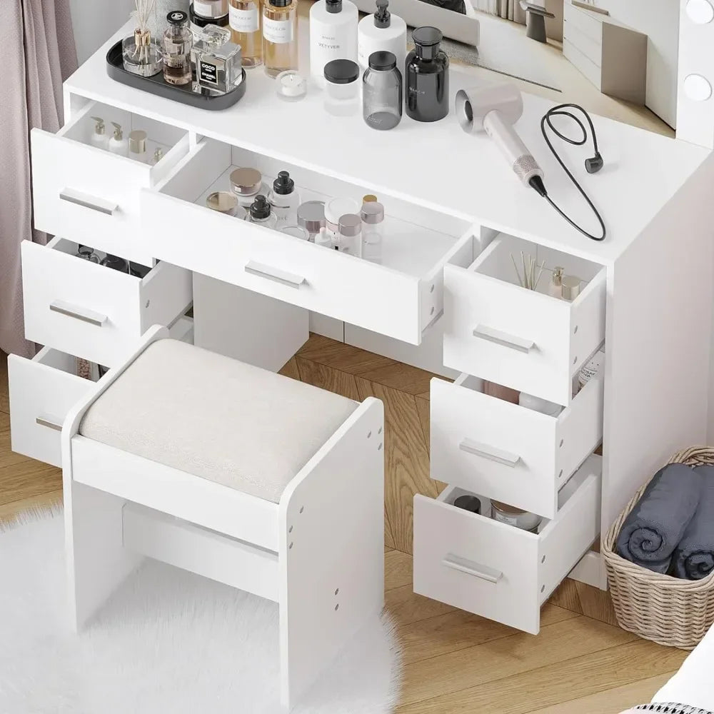 Vanity Desk with Stool Set - 3 Color Lighting Modes