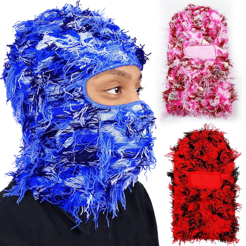 Fuzzy Balaclava Hat Full Face Cover Ski Mask Knitted Beanies