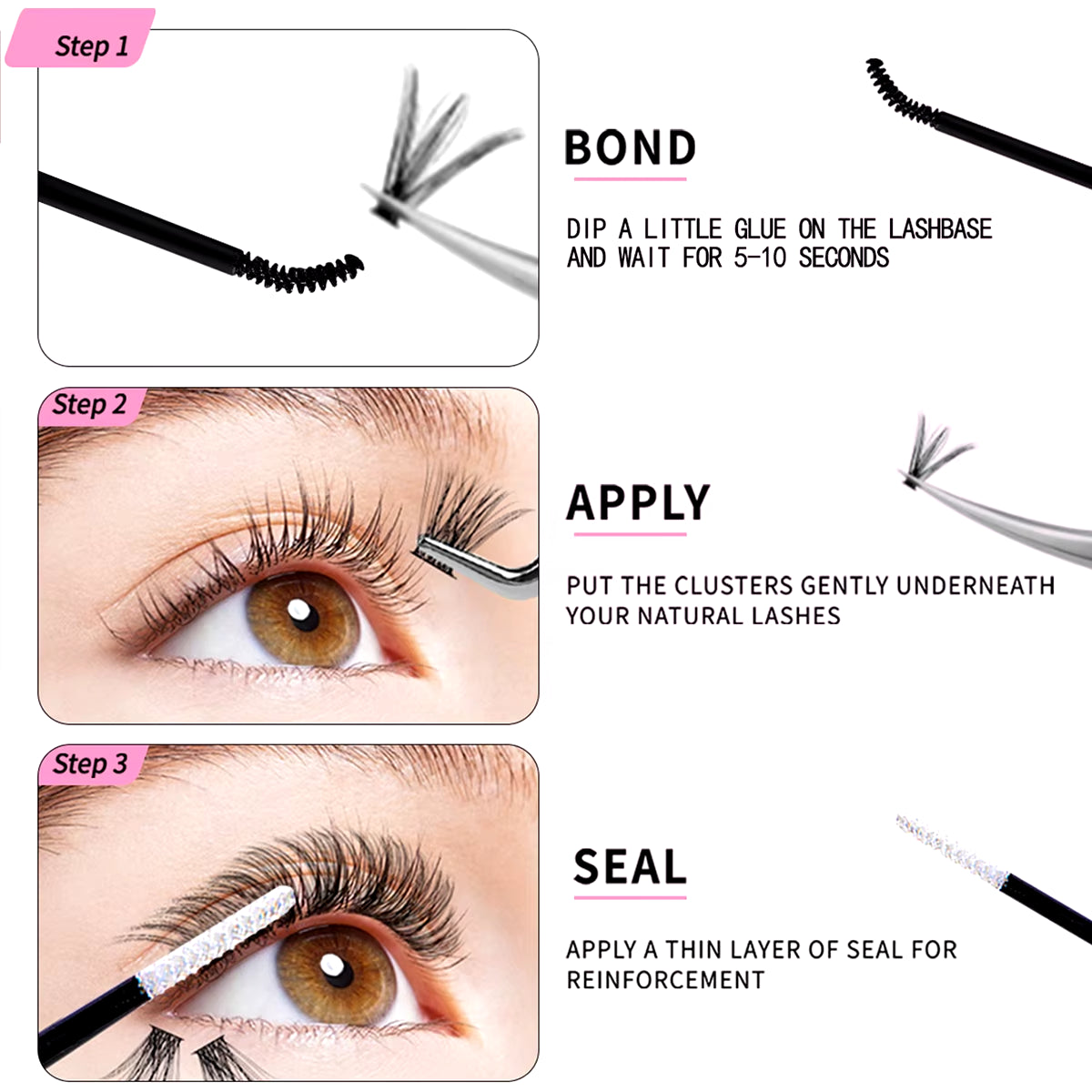 DIY Lash Extension Mix Styles Lash Clusters Individual with Bond&Seal Remover Tweezers Lash Brush for Self Application Makeup