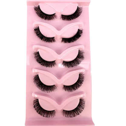 5 Pairs Classic Hybrid Volume Lashes Wispy D Curl Short Russian Strip Lashes