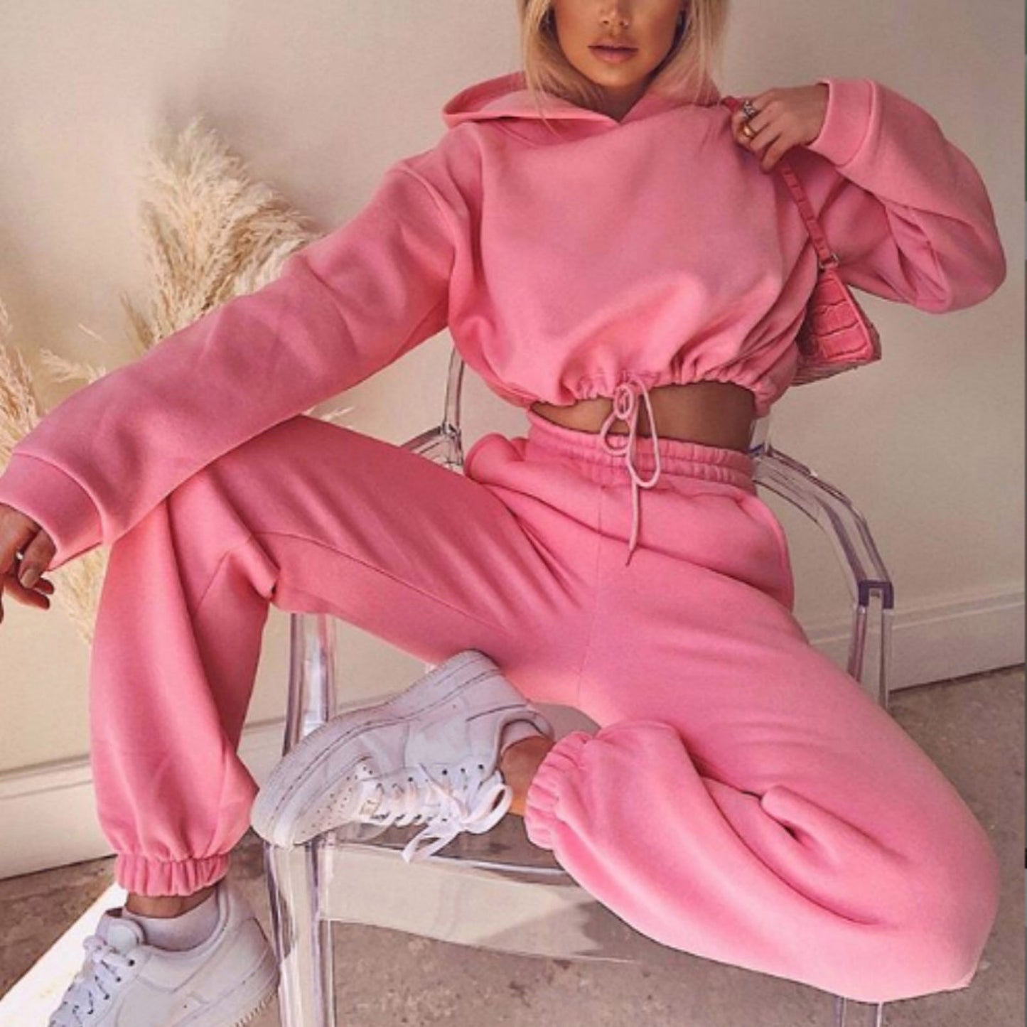 2 Piece Sweatsuit Sexy Long Sleeve casual Fitness Sportswear