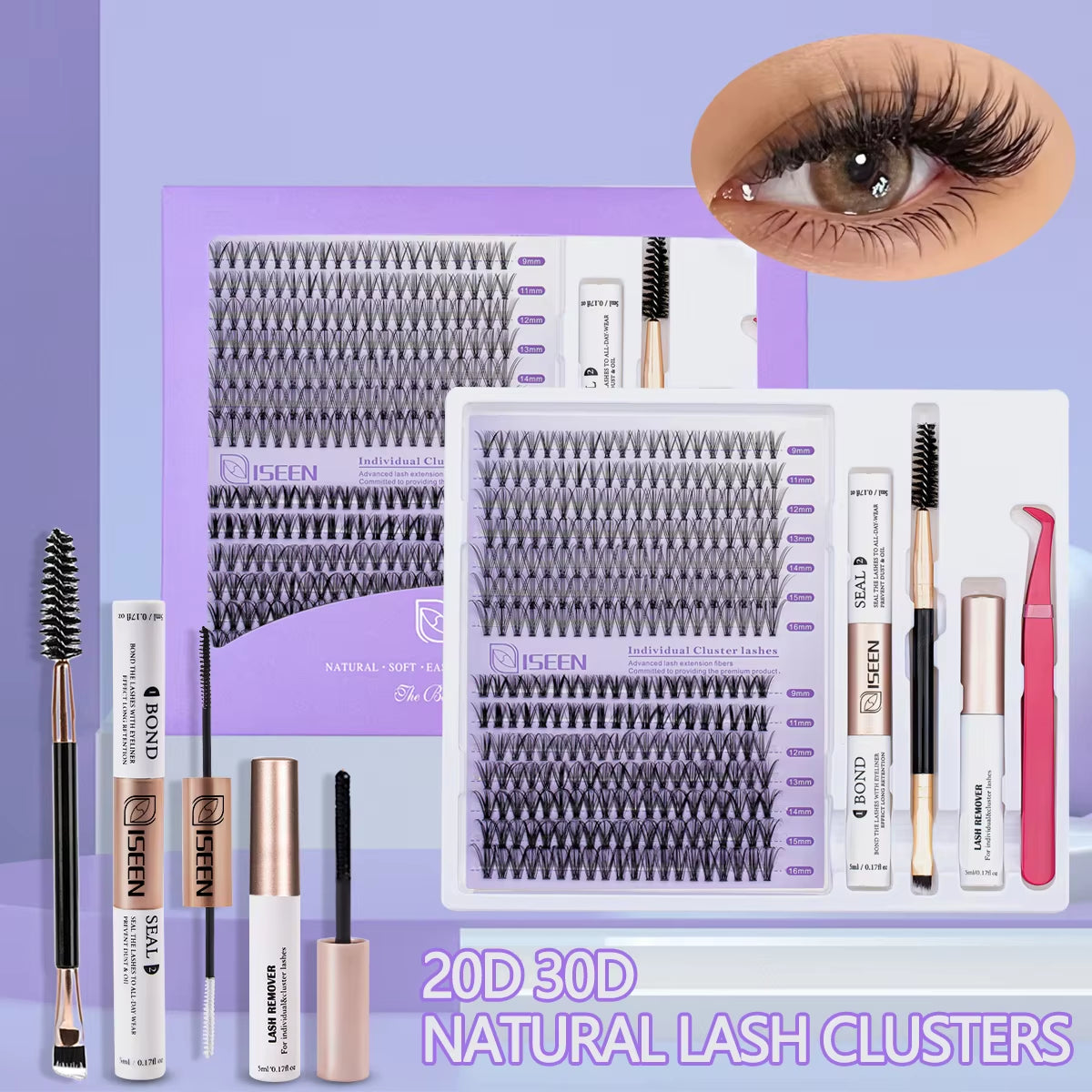 DIY Lash Extension Mix Styles Lash Clusters Individual with Bond&Seal Remover Tweezers Lash Brush for Self Application Makeup