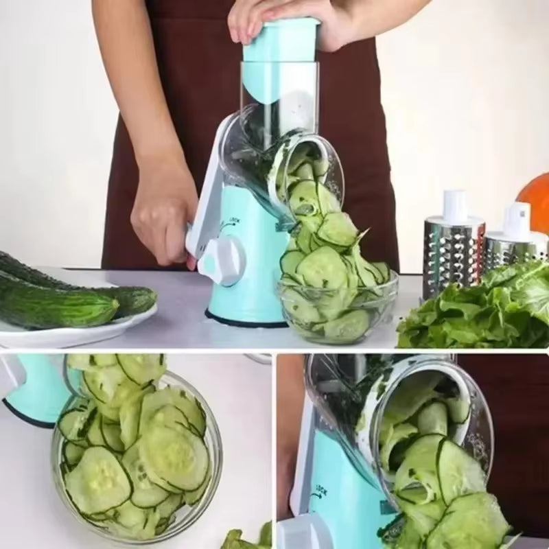 Rotary Grater with Handle, with 5 Well-Designed Blades and Strong Suction Cup Base, Mandoline Slicer and Vegetable Grater Rotary Utensils fast cutting machine kitchen must powerful Chopper Gyro Cheese Cutter Stainless Steel Multi-Functional blade storage