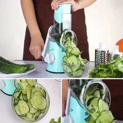 Rotary Grater with Handle, with 5 Well-Designed Blades and Strong Suction Cup Base, Mandoline Slicer and Vegetable Grater Rotary Utensils fast cutting machine kitchen must powerful Chopper Gyro Cheese Cutter Stainless Steel Multi-Functional blade storage